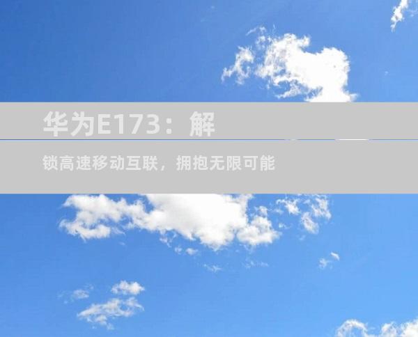 华为E173：解锁高速移动互联，拥抱无限可能