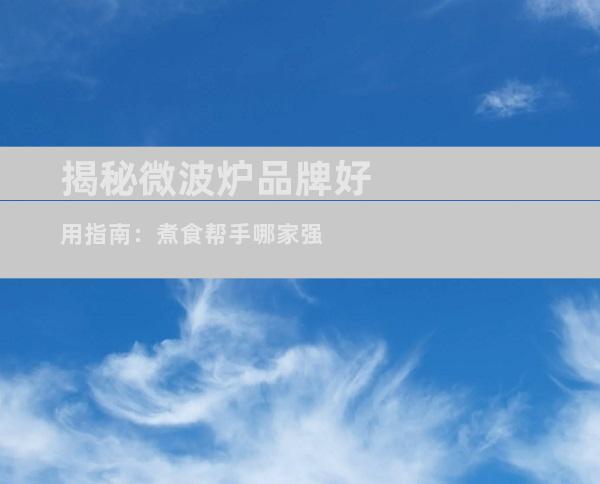 揭秘微波炉品牌好用指南：煮食帮手哪家强